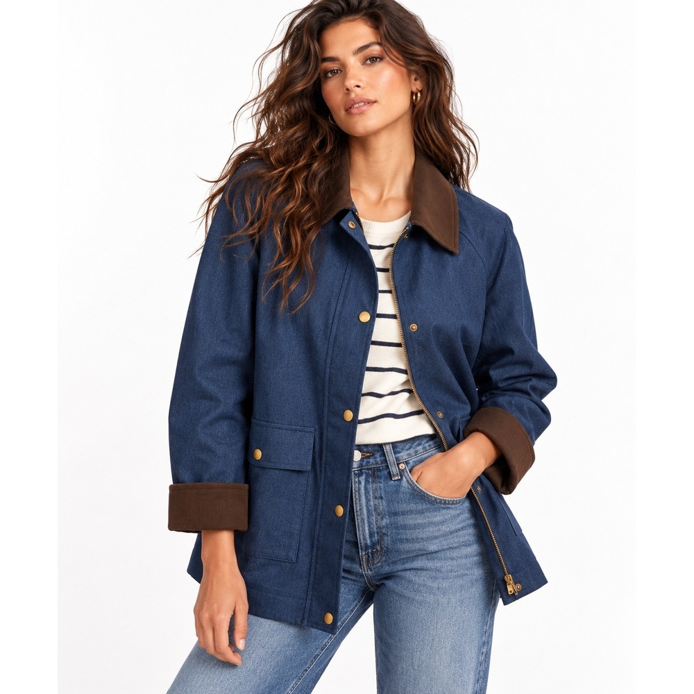 Market & Spruce Denim Cord Collar Chore Jacket Navy Blue M A21003